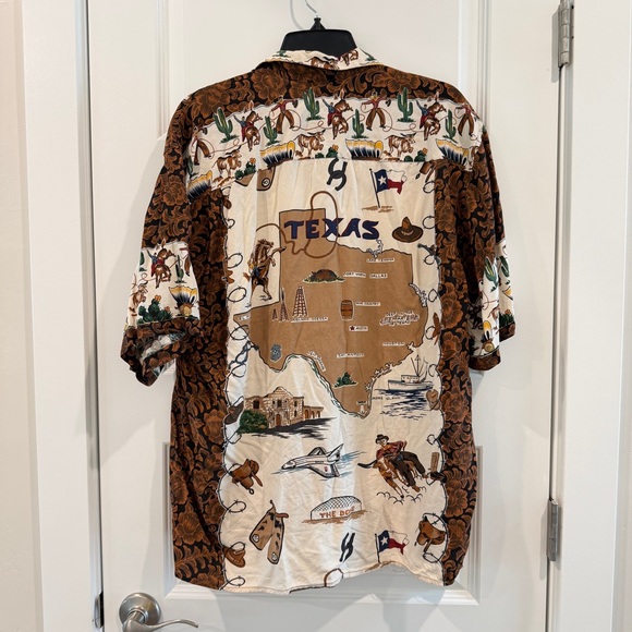 Vintage Reyn Spooner Texas Cowboy Map Hawaiian Button Down Brown Shirt sz L - Picture 6 of 9